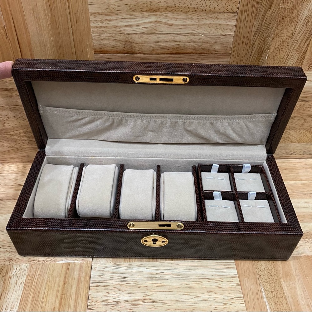 Brown Faux Leather Watch Box and Jewelry Organizer